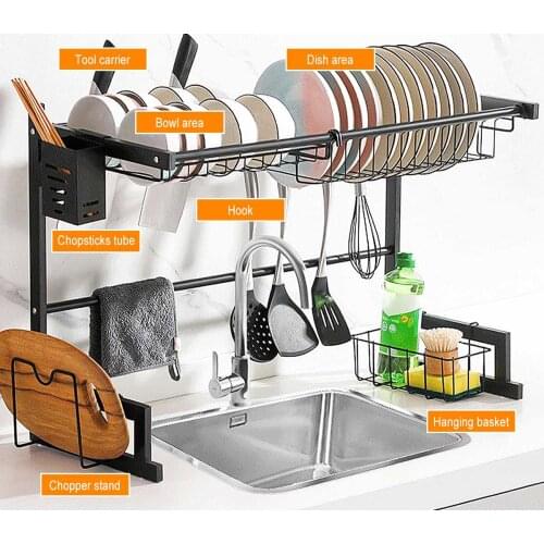 65/85CM 2/3 Tiers Dish Drying Rack Holder Basket Plated Iron Home Washing Great Kitchen Sink Dish Drainer Drying Rack Organizer