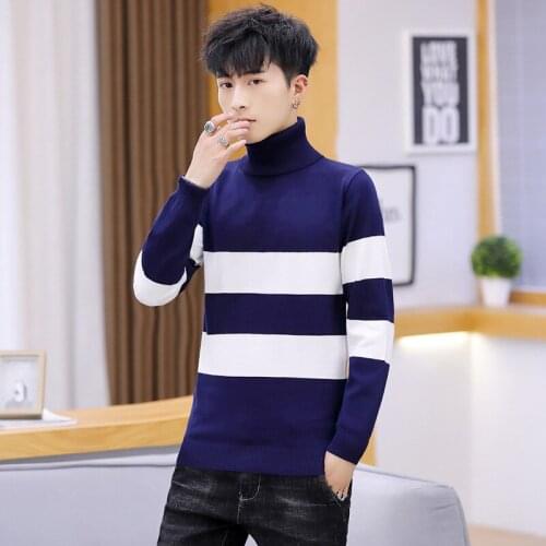 Leisure Color Sweater Men Matching Red Dark Blue Black Light Grey Slim Fit High Collar Pullover Long Sleeve Winter Mens Sweaters