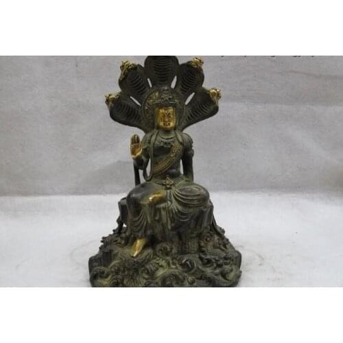 Tibet Classic Copper Gilt Buddhism Five snake Heads Bodhisattva Guan-Yin Buddha