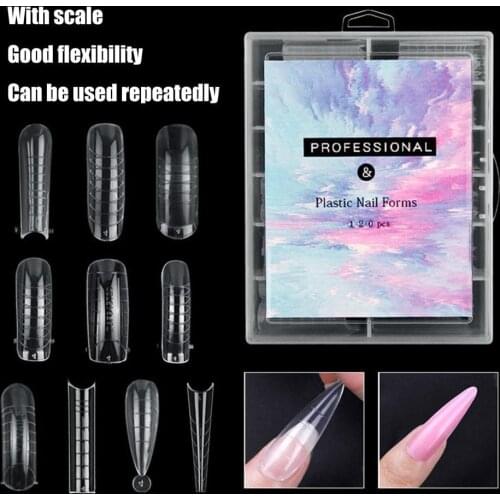 120Pcs/Set Nail Extension Tip Graduated Nail Extending Transparent Quick Building Nail Mold Tips for Manicure Fake Nails Tip
