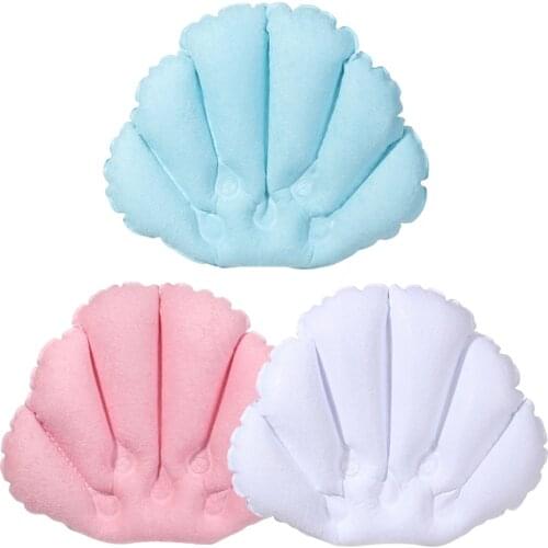 Fan-shaped PVC Terry Cloth Pillow Inflatable Bath Pillow Bathtub Neck Support Cushion With Suction Cups Bathroom Supply