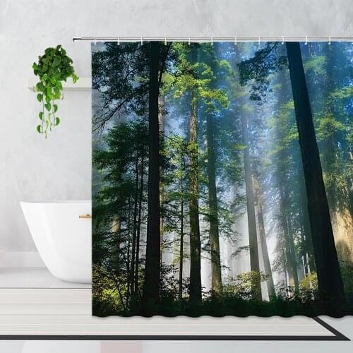 Autumn Forest Natural Scenery Shower Curtain Green Trees Corridor Home Decoration Background Waterproof Bath Curtains With Hooks
