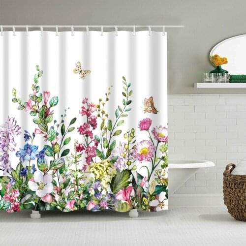 Flowers butterfly leaves bath curtain waterproof bathtub curtain 3d douchegordijnen for Bathroom curtain Green Plant