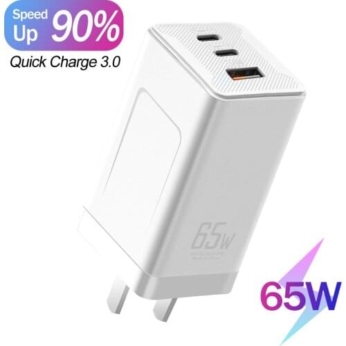 USB GaN 65W Charger Quick Charge 4.0 3.0 QC4.0 QC PD3.0 PD USB-C Type C Portable Charger for Laptop Mobile Phone Charging Plug