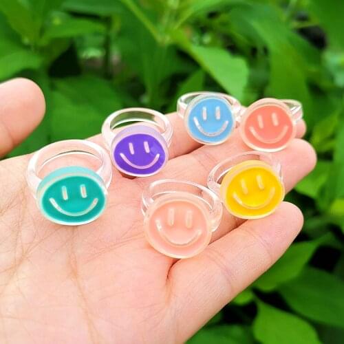 Lost Lady Fashion Multicolor Cute Smiling Face Rings Handmade Finger Rings for Girls Women Party Jewelry Gift Accessories
