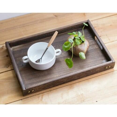 1 Piece Retro Rectangular Storage Trays Wooden Pallet Hotel Dessert Dinner Tea Food Tableware Serving Tray Home Kitchen Tool