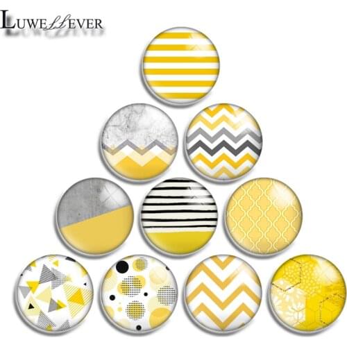 10mm 12mm 16mm 20mm 25mm 30mm 586 Yellwo Geometric Mix Round Glass Cabochon Jewelry Finding 18mm Snap Button Charm Bracelet