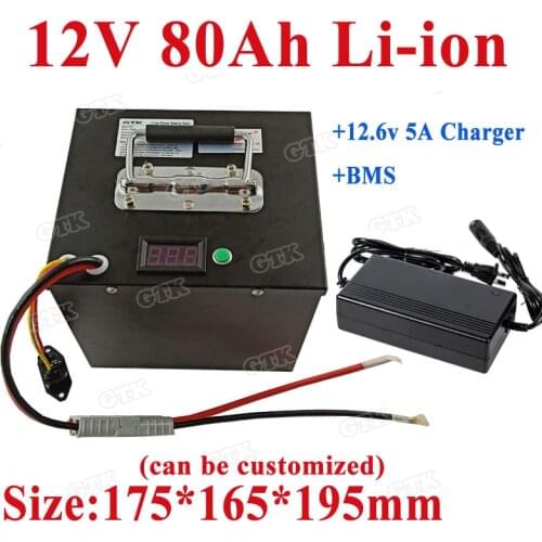 12V 80Ah lithium li ion battery pack for RV auto car start battery AGM solar system power bank motorhome RV marine+5A charger