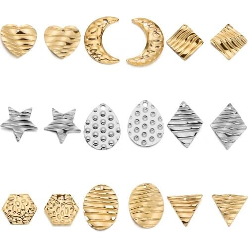 20Pcs/Lot Gold Color Stainless Steel Pendant Geometric Heart Round Charms for DIY Earrings Jewelry Findings Making Accessories