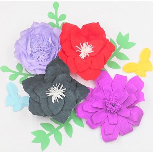 2018 Giant Crepe Paper Flowers 4PCS+Leaves 4PCS+Butterflies 2PCS For Wedding & Event Backdrop Baby Nursery Decor Baby Shower