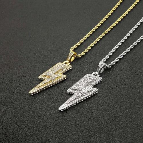 2021 Korean Fashion New Style AAA Zircon Lightning Necklace Chains for Boys Hip Hop Party Biker Mens Pendant Necklace Jewelry
