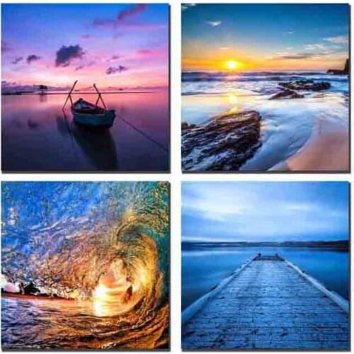 4 Panels Canvas Printings Sea Sunset Wall Cuadors Picture for Home Decor Photo Printed On Canvas Modern Wall Prints Living Room
