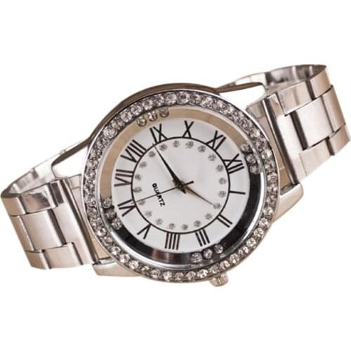 50% Hot Sales Fashion Women Roman Numerals Rhinestones Round Dial Analog Quartz Wrist Watch
