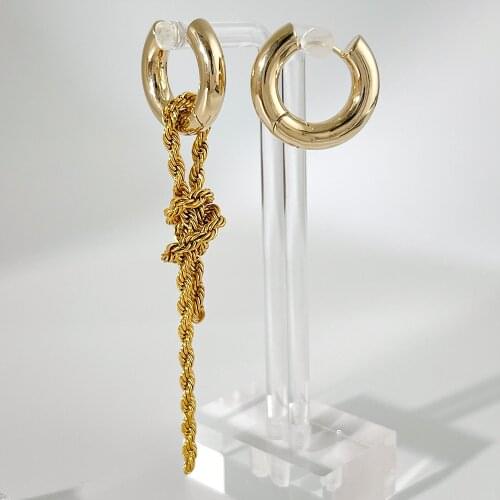 Titanium Steel Asymmetric Golden Chain Knot Tassel Earrings Hip-hop Punk Personality Restoring Ancient Ways Round Earrings