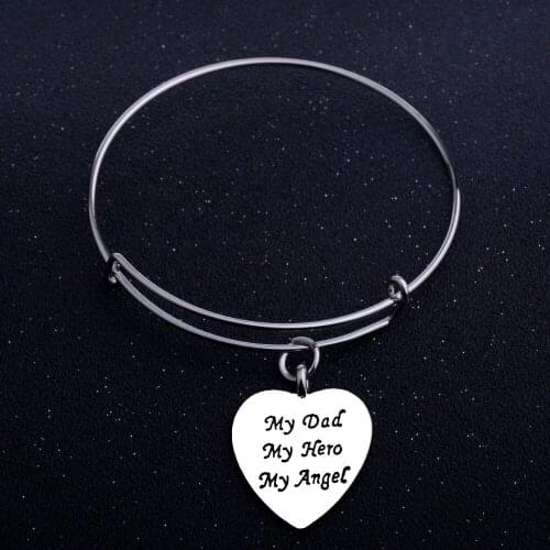 Love Heart Family Fathers Day Bangle Bracelet Men Daddy Gifts Jewelry Charm My Dad My Hero My Angel Birthday Souvenir Wristband