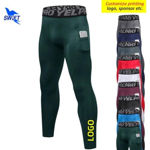 Quick Dry Elastic Compression Running Tights Men with Pocket Gym Fitness Trousers Workout Leggings Sportswear Pants Customized