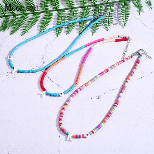 Fashion Heart Shell Letter Necklace for Women Handmade Colorful Custom Name Chain on the Neck Pendants Jewelry Choker Femme