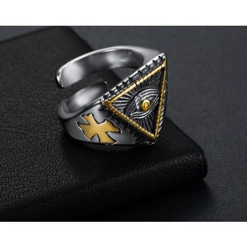 CFBulongs Evil Eye Mens Ring High Quality Stainless Steel Retro Male Finger Rings Super Fashional Jewelry Adjustable Sizes