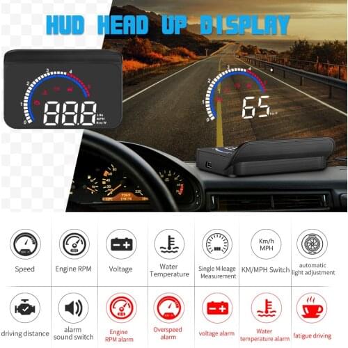 Digital Car Speedometer Windshield Projector HUD OBD2 Overspeed Warning Head Up Display Temperature Alarm Car Electronics System