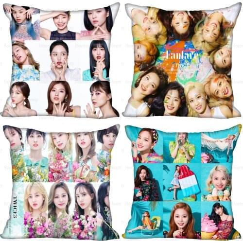 KPOP Girl TWICE Pillow Cover Bedroom Home Office Decorative Pillowcase Square Zipper Pillow Cases Satin Fabric 0512