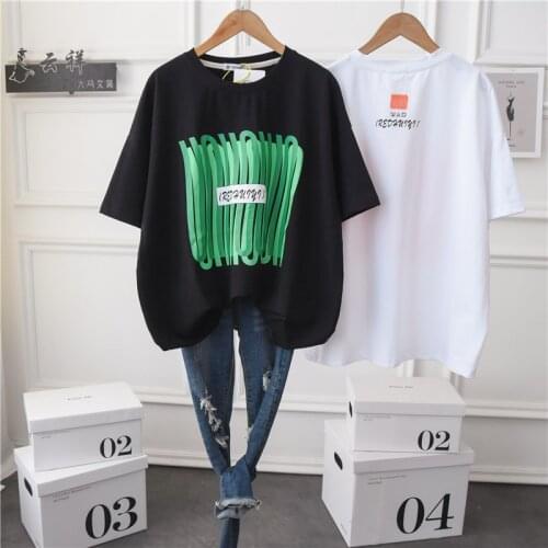 Summer Women Cool Oversized T Shirt Short Sleeve 2021 New Large Size Crewneck Loose Cotton Casual Tee Top Black