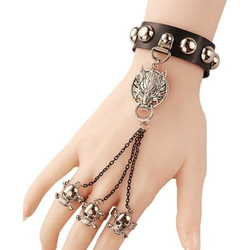 PU Leather Skull Wolf Head Bangle Gifts Bracelet Punk Rock Style Halloween Man Skull Spike Glove Gothic Bracelet Glove