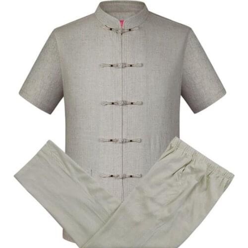 Summer middle-aged chinese tunic suit mens casual jacket men flax blazer man short sleeve coats mens Tang suit stand collar