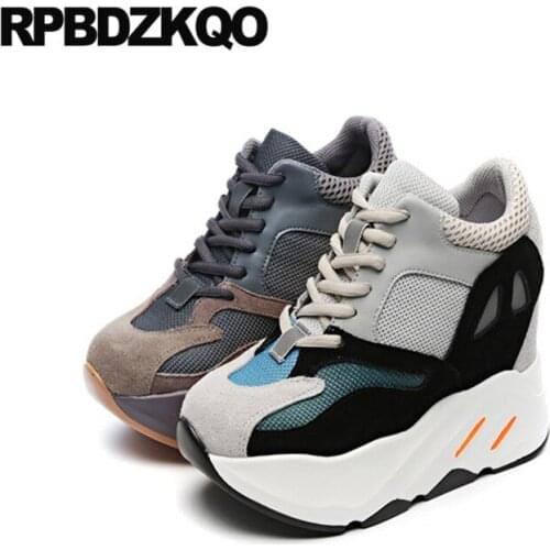 Trainers Mesh Suede Unique Harajuku Hidden Wedge Thick Sole Elevator Women Creepers Platform Shoes Sneakers Lace Up Breathable