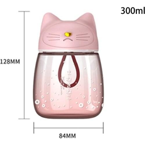 Cute Cat Design Water Cup Trendy Cool Mini Glass Gradient Color Portable Handy Bottle Japanese Art Style Glass Water Bottle