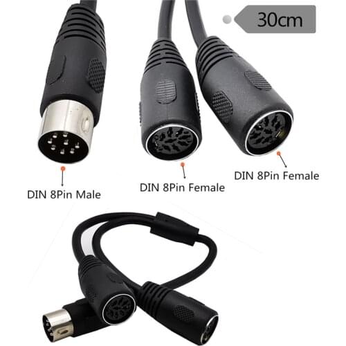 MIDI DIN 8Pin Splitter Y Adapter cable 0.3M Male to 2x Female Cable 30cm 8 -pin 1 to 2
