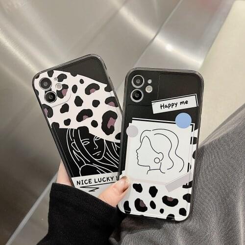 Retro sweet girls Profile art Leopard Japanese Phone Case For iPhone 11 12 Pro Max Xs Max XR Xs 7 8 Plus X 7Plus case Cute Cover