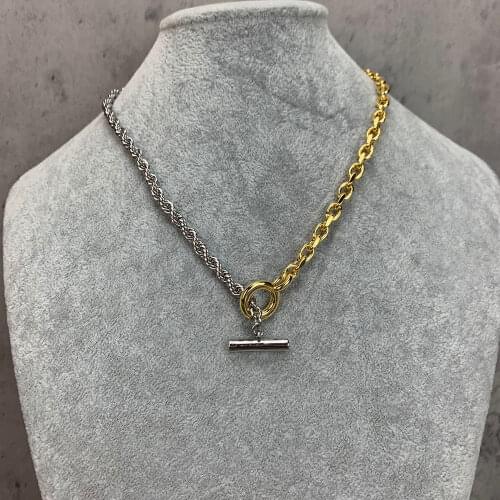 Fashion Luxury Brand Jewelry Gold Silver Color Blocking Chain Statement Minimalism Necklace For Women Men Designer Bijoux