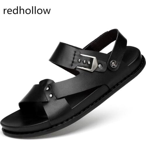 Men Casual Summer Sandals Slip On Mens Genuine Leather Beach Sandals Soft Men Shoes Rome Sandals Flat Shoes Man High Quality