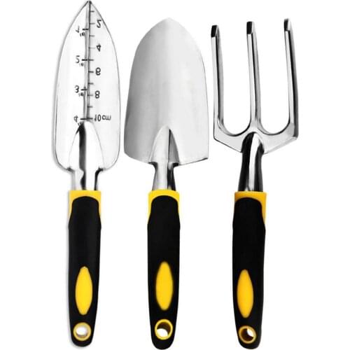 3PCS Garden Tool Set Including Trowel Cultivator Hand Rake Transplant Trowel for Weeding Loosening Soil Digging Transplanting