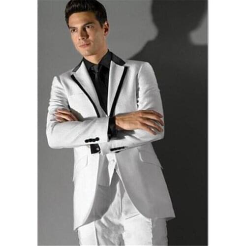 New elegant men suit Design Black&White Splicing Collar White Charming Groom Tuxedos For Men Wedding Mens suit 3 piece set (ja