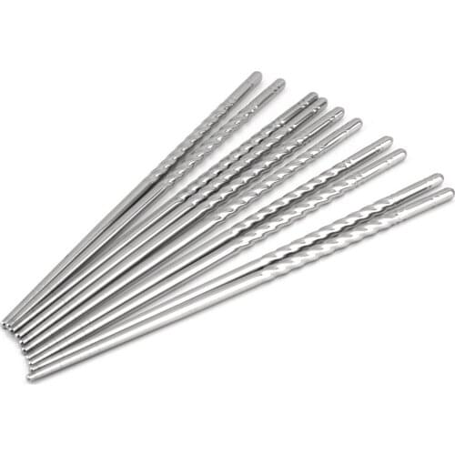 1set 5Pairs Chinese Style Thread Stylish Non-slip Design Stainless Steel Chop Sticks Chopsticks Environment Hollow