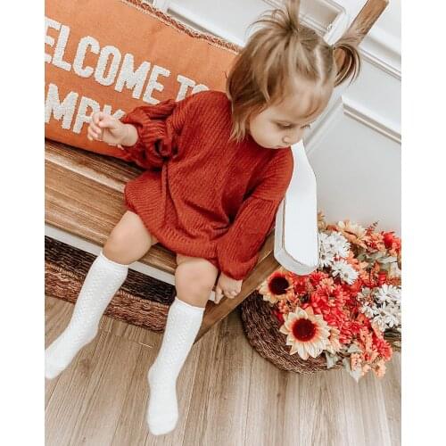 Kids Children Girls Fashion Lantern Sleeve Dress Infant Toddler Stylish Solid Color Winter Autumn Party Mini Dresses 1-6Y