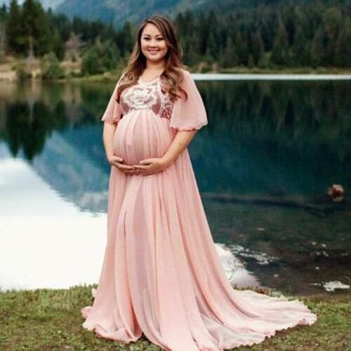 Baby Shower Maternity Photography Props Lace Dress Maxi Dress Elegant Pregnancy Photo Shoot Women Maternity Plus Size Dress