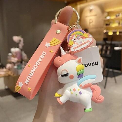 Rainbow Little Flying Horse Keychain Cartoon Handbag Backpack Car Key Couples Decoration Pendant Accessories Keyring Hot Sale