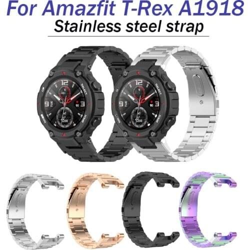 For Xiaomi Huami Amazfit T-Rex A1918 Smart Watch Strap Stainless Steel Metal Replacement Watchband For Amazfit T-Rex Wristband
