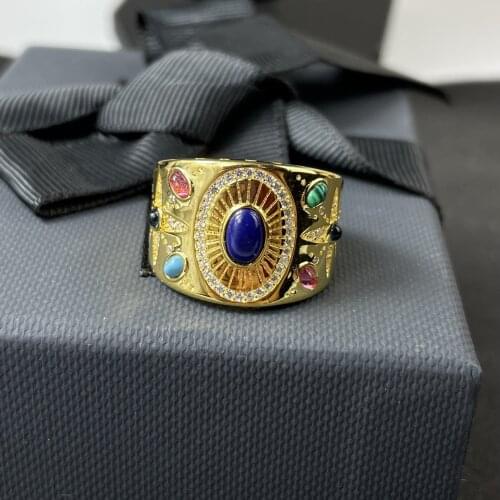 Roman Colored Stone Retro Ring Vintage Punk Goldden Big Rings Index Finger Accessories Women Jewelry Gifts Zk30