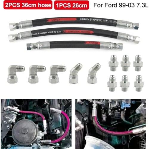 2Pcs 36cm High Pressure Hose and 1Pcs 26cm Hose Pump Line Hose HPOP Crossover Power Stre For Ford 99-03 7.3L
