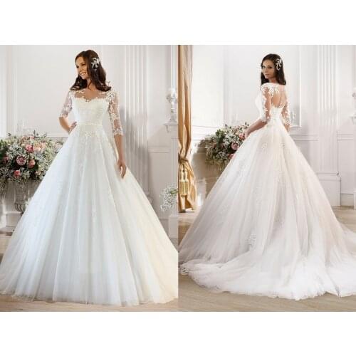 Dedicate urne mariage Lace Appliqued 3/4 Sleeves Tulle Ball Gowns 2020 Bridal white ivory Free Shipping Bespoke Wedding Dresses