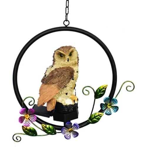 Outdoor Garden LED Solar Light Owl Resin Easy To Install Waterproof Hang Light Yard Garden Decor Villa Yard Landscape Lawn