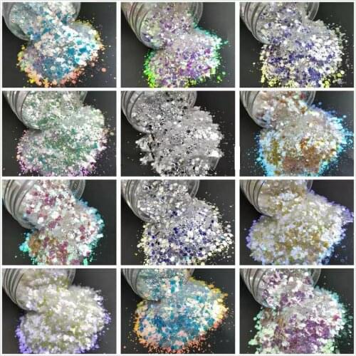 Magic Opal White Chunky Glitter Mixes Iridescent Color Shift Glitter for Epoxy Resin Tumbler Nail Art Slime Crafts Decorate