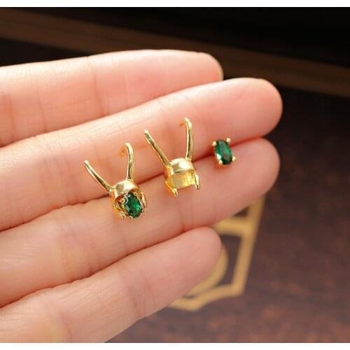 Loki Earrings for Women 2021 Helmet Crown Gold Cartilage Earring Set Green Crystal Ear Stud Accesorios Dropship Suppliers KBE002