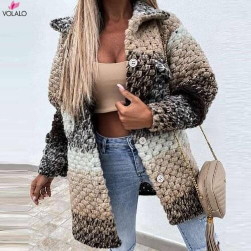 Women Vintage Dyeing Jackets Autumn Winter Fashion Printed Ladies Woolen Coat Elegant Turn-down Collar Buttons Pocket Slim Coats