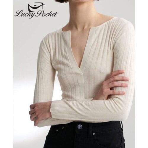 Women Spring Solid Color Slim V-Neck Cotton Casual Long sleeve Sweater Ladies Brand Sweaters Female fashionable Sweaters ZM51