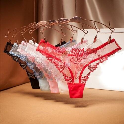 Top Peony Lace WomenS Underwear Transparent Panties Fashion Seamless Underpant Low Waist Thong Sexy Lingerie For Women