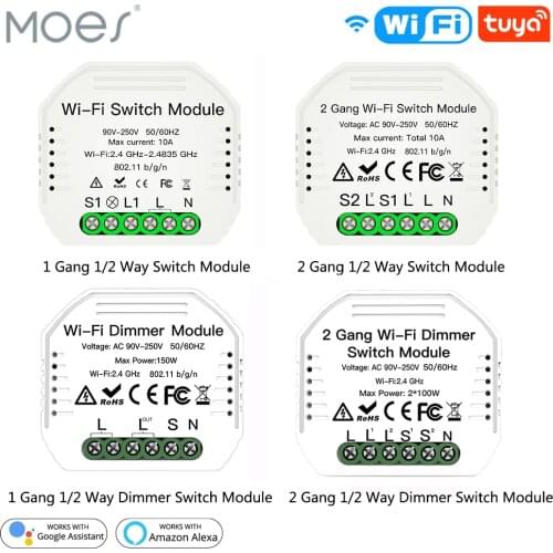 1/2 Way 1/2 Gang Mini WiFi Smart Light Switch Relay Module Smart Life Tuya Wireless Remote Control Work with Alexa Google Home